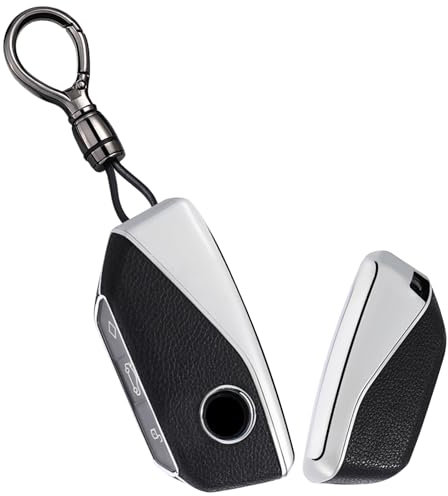 ontto Autoschlüssel Hülle Cover Etui Passt für BMW 2er 5er 7er G07 X1 U11 X4 X5 X6 X7 i4 i7 iX M60 XM ix1 740i 2023-2024 PC Leder Schutzhülle Schlüsselhülle Schlüsselanhänger Schutz 4 Tasten-A Schwarz
