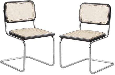 Stühle Mahlzeit Rattan-Esszimmerstühle, 2er-Set, Küchen-Seitenstühle ohne Armlehnen mit Metallbeinen, moderne Esszimmerstühle mit natürlicher Rattan-Geflecht-Rückenlehne und gepolsterter Sitzfläche, B