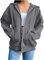 Sweatshirts for Women Uk Women's Lightweight Sweatshirt UK Drawstring Zipper Hoodies Solid Color Long Sleeve Hooded Jacket Casual Fashion Top with Pocket Dark Gray