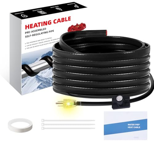 Tsolzdadi 25FT Rohr-Wärmekabel für Wasserleitung Frostschutz, Verhindern Einfrieren & Einfache Installation, Wasserleitung Wärmeleitung mit Thermostat Selbstregulierend, Rohrheizung Spursystem 120V