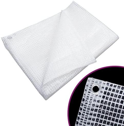 prissent Bâche extérieure 4 x 8 m Bâche imperméable multi-usages Bâche imperméable pour piscine, bâche de camping, couverture de meubles de jardin, LDPE avec filet en PEHD, blanc