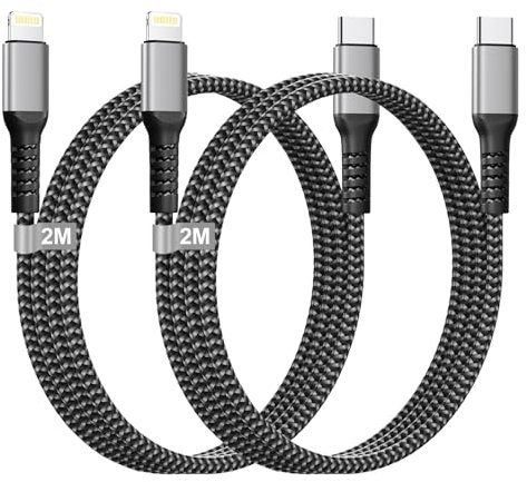Cable USB C a Lightning 2M 2Pack[Certificado MFi], Cable iPhone Carga Rapida Cable Lightning USBC Ca-ble iPhone USB C Ca-ble Cargador Nylon Phone Tipo C para Apple i-Phone 14 13 12 11 Pro