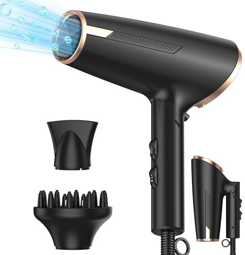 Haartrockner 1800W Föhn Klappbar mit Diffusor Reisefön Hair Dryer Haarfön Schnelltrocknen Haartrockner mit Zubehör Haarföhn mit Diffusor für Locken, Schwarz