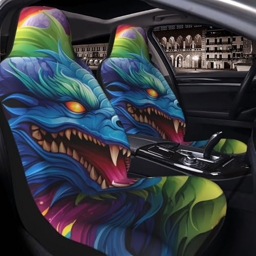 GlbnSHeric Autositzbezug, 2 Stück, Sitzbezüge für Auto, Vordersitzschutz, bunte Drachen, Sitzmatte mit elastischem Band, Sitzschutz, Autozubehör, 2 Stück