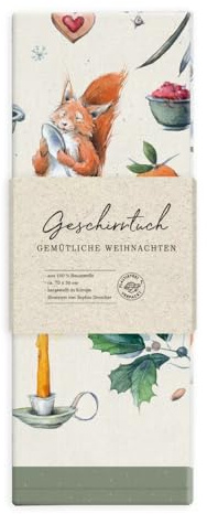 Grätz Verlag GmbH Geschirrtuch 100% Baumwolle, Geschenkidee, Küchen Accessoire, Motiv, Geschenk, Küche, Kochen, Grillen (Weihnachten mit Eichhörnchen)