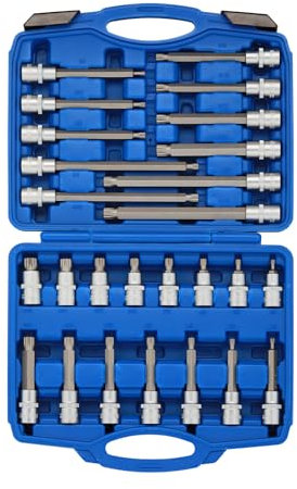 CASOMAN 26PCS 1/2-Inch Drive XZN Triple Square Spline Bit Socket Set, M5-M16, CR-V