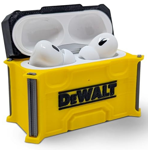 AirPods Pro 1 & 2 Toolbox Case for DeWalt Style – Rugged, Heavy Duty Yellow Case for Apple Earbuds – Tough Toolbox Design Fits First Gen – Durable, Protective Drop