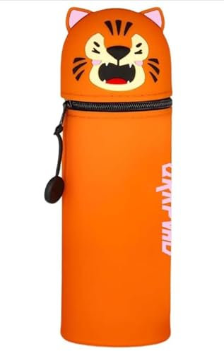 GDFJBG 2-in-1 Silikon Federmäppchen - Tiger, Federtasche aus weichem Silikon für Stifte, Federmappe und Stiftehalter, Mäppchen Tiere, Schlampermäppchen
