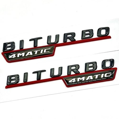 2X 4MATIC BITURBO Emblem Badge Aufkleber Für C63 CLS GLC GLA E63 Schwarz Rot NEU