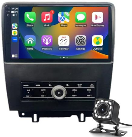Autoradio Android Stereo Für Ford Mustang 2010-2014 Eingebautes Drahtloses CarPlay Android Auto Radio, Bluetooth Audio Empfänger 9 Bildschirm GPS Navi Rückfahrkamera WiFi FM RDS SWC(Size:8G+128G 2K)