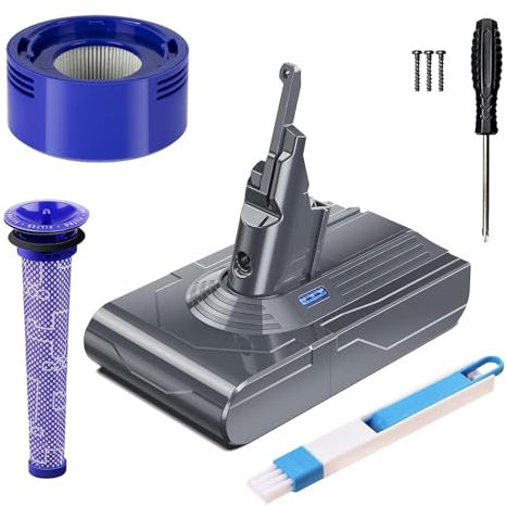 6800 mAh Ersatzakku für Dyson V8, Akku kompatibel mit Dyson V8 Staubsaugerserie + 2 Filter,für SV10 V8 Absolute