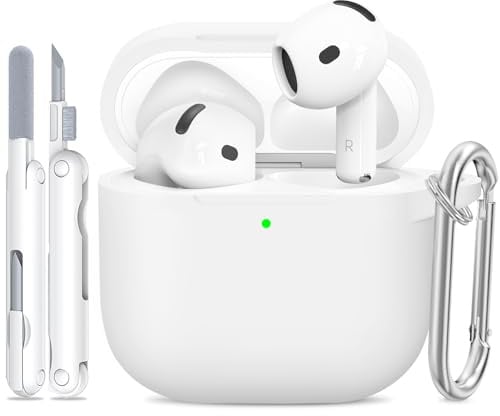 TNSNK für AirPods 4 Hülle (2024), Silikon Stoßfeste Schutzhülle mit Clean Kit & Keychain, Support Wireless Charging - für AirPods 4, B3-White