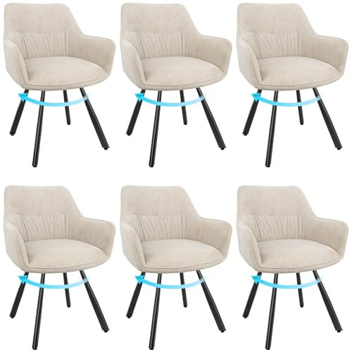 WAFTING Esszimmerstuhl 6er Set drehbar, Armlehnstuhl drehbar 180°, Polsterstuhl Stuhl Samt, Stühle für Esszimmer, Möbel für Wohnzimmer, Arbeitszimmer, Khaki
