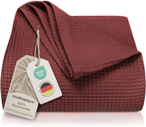 LAYNENBURG Premium Tagesdecke 220 x 240 cm XXL - Waffelpique 100% Baumwolle - leichte Wohndecke Waffeloptik - Baumwolldecke als Bett-Überwurf, Sofa-Überwurf, Couch-Überwurf - Sofa-Decke (Mahagoni)