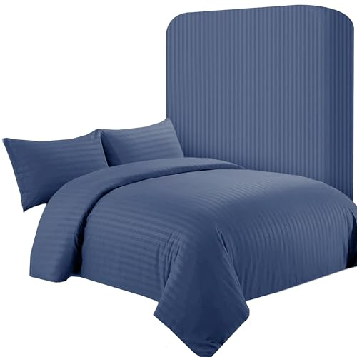 AR Ware Set copripiumino King Satin Stripe – 4 pezzi blu navy morbido, set di biancheria da letto in stile hotel con 2 federe e 1 lenzuolo con angoli