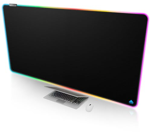 Cacoy 1400 x 700 mm Plus Size RGB Gaming Mouse Mat XXL, Large Extended Computer Mouse Pad with 11 Lighting Modes, Precise and Durable, Large LED Non-Slip Desk Mat for Office, Black