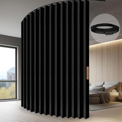 JILRON Cortina divisoria con barra, 100% protección total - Diseño de acordeón único, aspecto limpio para dormitorio, trastero (Negro-H213 x W254 cm) 1 unidad