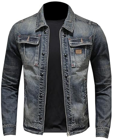 Denim motorcykeljacka herr – jeansjackor för män Storbritannien långärmade jackor med rockar full dragkedja lös passform slitstark ytterkläder mode lastrockar vintage fritid ytterkläder med
