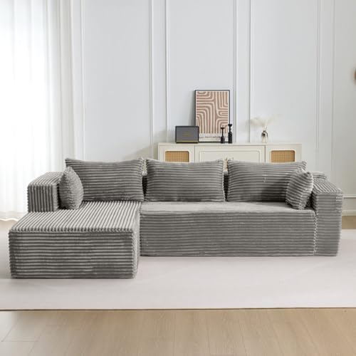 Cozzmats L-Shaped Corner Sofa with Sleep Function - Frameless Sofa Bed with Chaise Longue Left, Extra Deep Seat, Assembly-Free, for Living Room, Black (Grey,1)