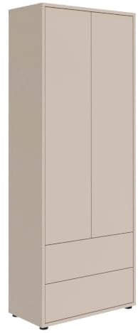 mokebo Hochschrank 'Der Aufrechte' (70x188 cm) Made in Germany, aus Holz in Kaschmir matt, Wohnzimmerschrank, Flurschrank & Mehrzweckschrank mit 2 Türen & Schubladen in Beige