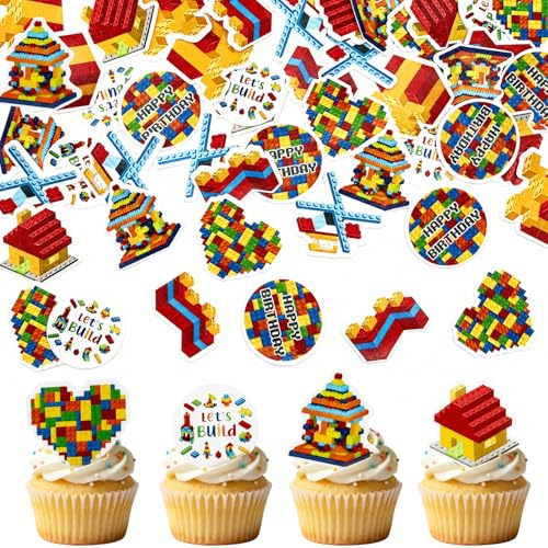 48 Stück Essbar Bausteine Kuchenaufsatz Gaming Dekoration Spiel Cupcake Aufsätze, Tortenband Bausteine Essbar, für Spiele Motto Partys Geburtstag Party Dekorationen