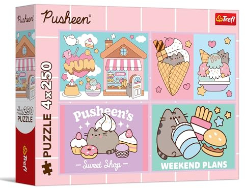 Trefl - Puzzle 4x250 Teile, Lernt Pusheen kennen – Set mit 4 Puzzles