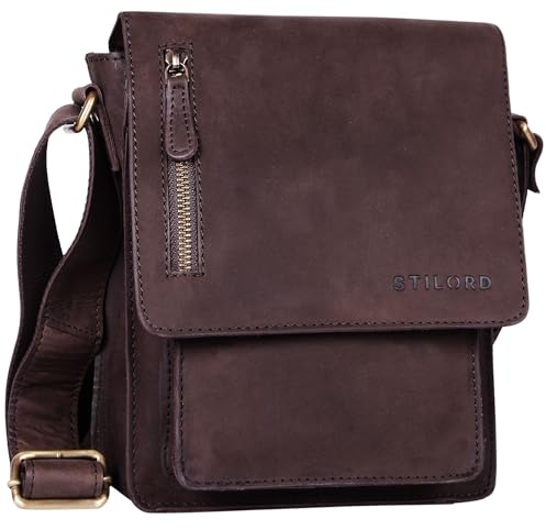 STILORD Herren-Umhängetasche braun - Kleine Vintage Schultertasche - 8,4 Zoll Messenger-Bag - Tablettasche aus echtem Büffel-Leder 'Finn'