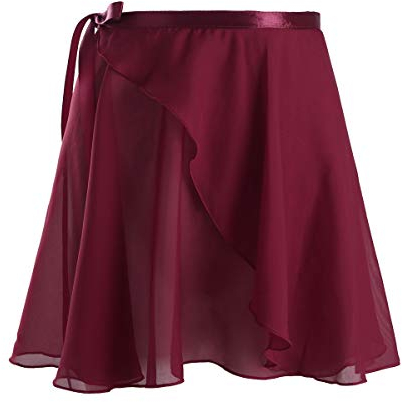 YiZYiF Mädchen Damen Ballettrock Tanz Rock aus Chiffon Latein Cha Cha Rumba Latin Rock Wickelrock Tanz Kostüm Mini Unterrock Weinrot_A Einheitsgröße