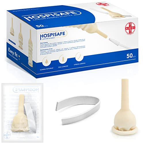 AIESI® Catéter Externo de látex para hombre con cinta adhesiva diamètre 35 mm envuelto individualmente HOSPISAFE (Paquete de 50 piezas)
