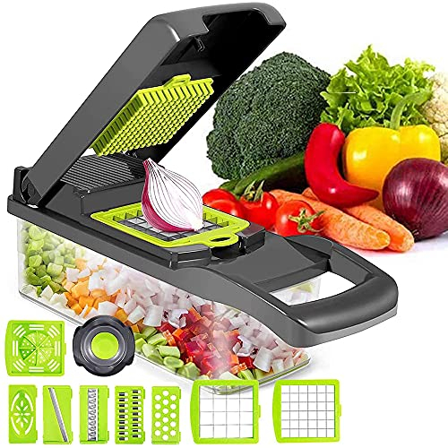 Taglia Verdure - 12 in 1 affettatrice mandolino Taglierina da Cucina Professionale Affettaverdure Tagliaverdure per Aglio, Cavolo, Carote, Patate, pomodori, peperoni