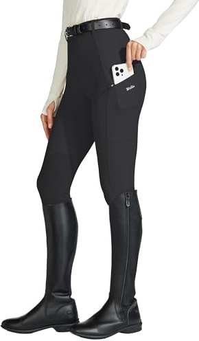 Willit Women's Horse Riding Pants Knee-Patch Equestrian Breeches Horseback Schooling Tights Zipper Pockets Black M