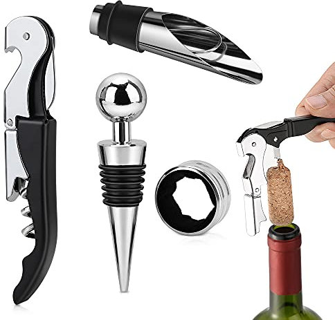 Rhinocerosdance Tire Bouchon Sommelier Coffret Sommelier Ouvre Bouteille de Vin Coffret Tire Bouchon Limonadier Pofessionnel Coffret Cadeau 4 en 1