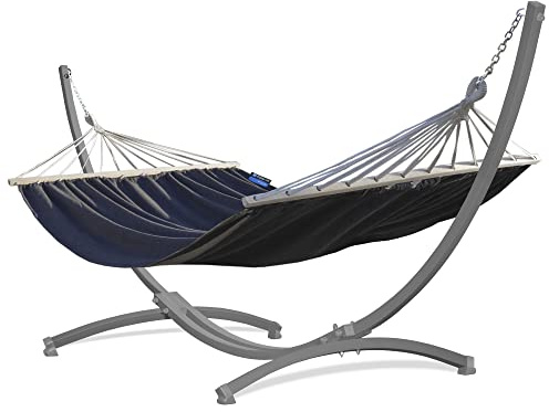 Potenza Outdoor Hängematte mit Gestell für 2 Personen I Stabhängematte XXL 220x160, 200kg I Hängemattengestell 220kg Wetterfest (Grau, Gestell Grau)