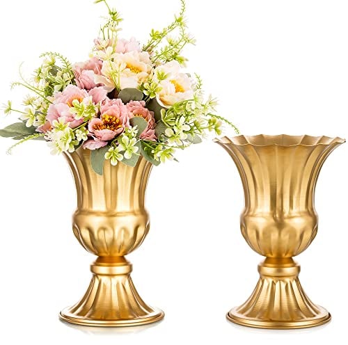 Sziqiqi Vase Gold Metal für Hochzeit: 23cm Hoch Kleine Urne Vasen für Tischdeko - Blumentopf Goldene Set of 2 - Vintage Blumenvase für Party Taufe Valentinstag