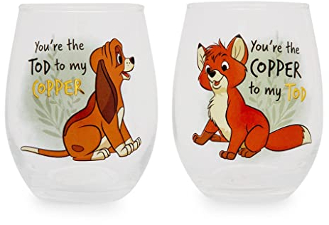 Disney The Fox and The Hound Lot de 2 verres à vin sans pied en forme de goutte 591 ml