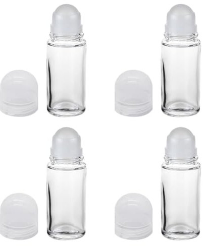 Lot de 4 flacons à Bille en Verre de 50 ML vides Rechargeables pour huiles essentielles, Parfum, Massage, avec Bouchon en Plastique Transparent