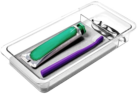 madesmart Dental Tray Drawer Organizer with Drying Stone, Clear Plastic Drawer Organizer for Toothbrush, Dental Floss, Water Flossers, Toothpaste
