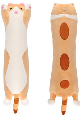 TINGITNG Lange Stofftier Kuscheltier Katze, Katze Kuscheltier Stofftier Lange 50cm Katzenkissen Plüschtiere Kawaii große süße Cat Plüsch Sofakissen Geschenkefür Kinder Freunde(Gelb)
