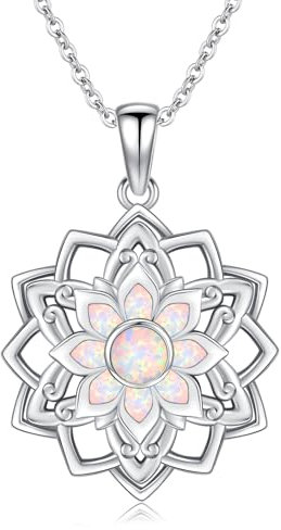 ABIGY Lotus Blume Halskette 925 Sterling Silber Opal Kette Lotus Blume Anhänger Opal Anhänger Halskette Weihnachten Halloween Ostern Muttertag Valentinstag Geburtstag Schmuck Geschenke für Damen