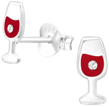 Monkimau Weinglas Kinder Ohrringe | mit Kristallen 925 Silber | Mädchen Ohrstecker Schmuck | Hypoallergen & Nickelfrei | Kinderohrringe Geschenkidee