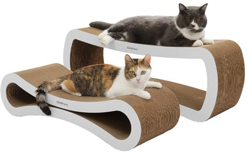 PetRhein XXL Kratzbrett für Katzen zum Spielen und Ausruhen, Verschleißfestes Kratzpapier, Hochwertige Kratzmatte,86 x 27 x32cm (Weiß)