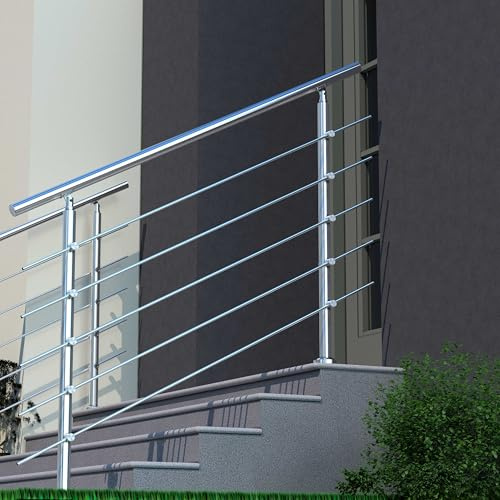 Handrails for Outdoor&Indoor, 150x106cm Length Stair Hand Rail Kit, Transitional Stainless Steel Railings with Installation Kit
