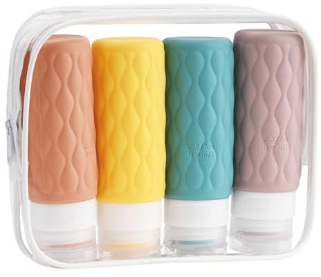 YoHyien 4 Pcs Silicone Travel Bottles for Toiletries 100ml, Refillable Travel Toiletry Bottles, Leak Proof Squeezy Travel Shampoo and Conditioner Bottle, Bpa Free Travel Size Containers (Multicolor)