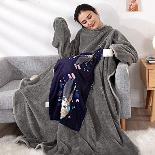 OJHDFCAS Blanket with Sleeves, Warm Thicken Lazy Pillow Quilt, Winter Plush Wearable Washed Throw for Sofa Home Nap for Lying Comfortably and Enjoying Reading