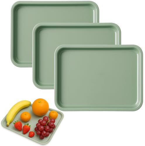 Zephyra Set di 3 Vassoi da Portata in Plastica Rettangolari Antiscivolo – Vassoio Piccolo per Colazione, Cucina, Caffè, Hotel, Riutilizzabile, 24,8 x 17,8 cm -Verde