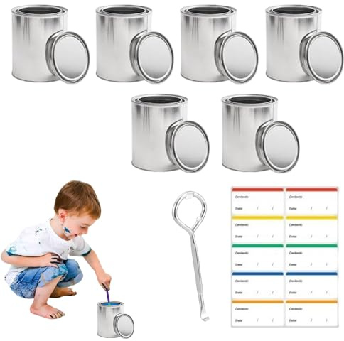 Farbdose, ungefütterte Farbbehälter, Eisenmaterial, silberfarbener Organizer-Eimer, inklusive Dosenöffner und Aufklebern, ideal für Garagenaufbewahrung, Lösungsmittel, Kunst, Handwerk
