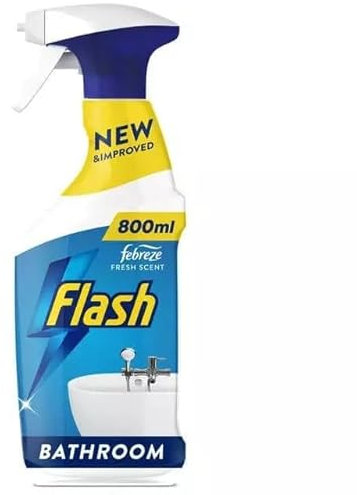 Flash Bathroom Cleaner Spray 800ml Powerful Limescale & Soap Scum Remover Anti-Droplet Technology for Streak-Free Shine Multi-Surface Use Fresh Scent Recyclable Bottle White - 1 Pack