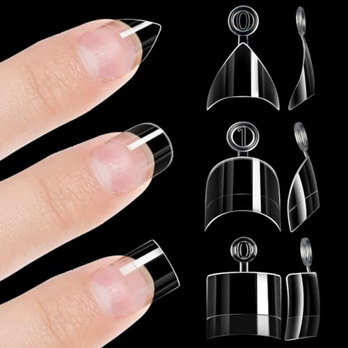 360Pcs Short Almond Gel x Nail Tips Half Cover, 12 Sizes French False Nails Tip Extensions, Half Clear Matte Fake Coffin Nail Art Tips with Assortment Box, Artificial Acrylic Nail Tips for Women