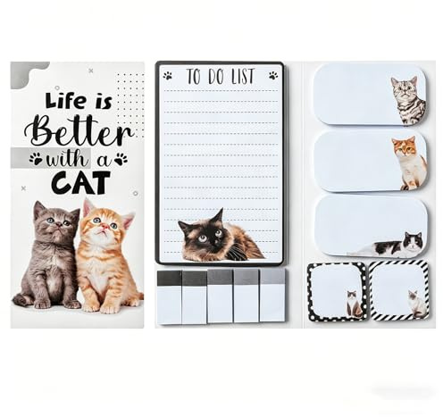 440 Blätter Katze Haftnotizen Set, Selbstklebende Post It Set, Klebezettel für Schule, Office Gadgets, Stationery Supplies, Farbenfrohe Notizzettel, Geschenk für Katzenliebhaber