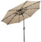 GOPLUS Parasol de Jardin Exterieur 2,7M, Parasol Inclinable 6 Baleines, Lumineux Solaire 18 LED, Manivelle, Anti-UV, Grand Parasol en Métal pour Plage Balcon Patio, Base Non Incluse, Beige